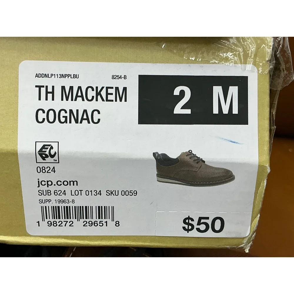 Thereabouts TH Mackem Oxford Boys Size 2M Cognac Excellent Textured Dress Shoes
